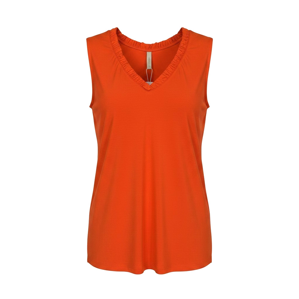 NWT Soya Concept Orange Ruffle V Neck Tank Top Layering Top #1761 Size XS - Picture 2 of 8